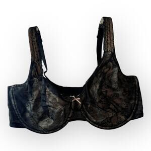 Cacique unlined Underwire full coverage Lace Brown and Black with Bow bra 40DDD